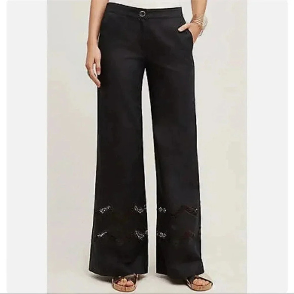 Anthropologie Pants - NWT Anthropologie Elevenses Sz 00 Black Openwork Wide Leg Crochet Eyelet Pants